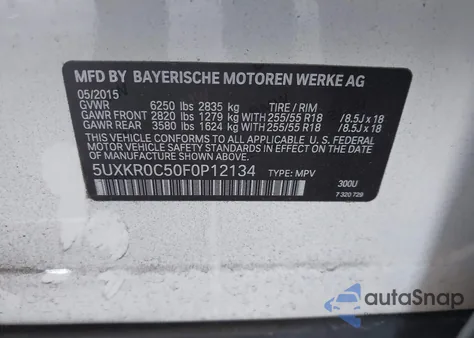 2015 BMW X5 xDrive35I из США, поврежденный, VIN 5UXKR0C50F0P12134